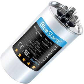 BlueStars Ultra Durable 60+5 MFD uf ±5% 370/440 Volt VAC Dual Run Start Round Capacitor for Condenser Straight Cool or Heat Pump Air Conditioner