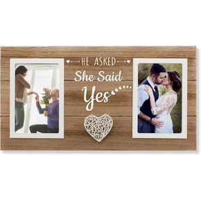 Engagement Wedding Gifts for Engaged Couples, Engagement Gifts for Couples Picture Frame, He Asked She Said Yes Wedding Photo Frames Holds 2 Pcs 4x6 Inches Photos