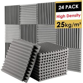 FONESO Acoustic Panels 1"x12"x12" High Density Soundproof Foam Panels for Walls, Sound Absorbing Panels, Acoustic Foam Panels Fire Resistant for Studio Recording (Grey, 1"x12"x12" (24PACK))