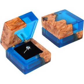 Wedding Ring Box, Handmade Wooden Ring Box, Elegant Vintage Ring Holder Box, Engagement Ring Box with Single Slot, Suitable for Proposal, Wedding, Jewelry Storage(Blue)