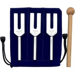 Angel Tuning Fork Set 4096 Hz 4160 Hz 4225 Hz for Crystal Clearing Angel Tuners Clear Space Wooden Hammer and Velvet Bag Sound Therapy, Healing, Meditation Musical Instrument, Balancing, Vibration