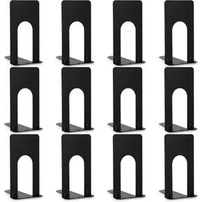 Metal Book Ends for Shelves, 6 Pairs Heavy Duty Metal Bookends Bookend Supports Decorative Bookends for Kids Office School Book Shelf Holder for Books/Movies/CD-Black