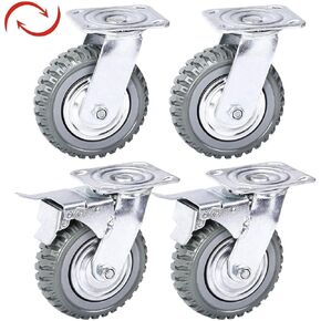uyoyous 6'' x 2'' Caster Wheel Heavy Duty 4 Pack Cart Swivel Wheels Load 1760 lbs Silent Ball Bearing Solid Wheel with 360° Rotation Top Plate (2 with Brakes& 2 Without)