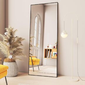 Full Length Mirror with Stand, 71"x31" Oversized Black Arched Floor Mirror Full Length, Tall Mirror Full Body, Tempered Glass, Aluminum Alloy Framed, Home Decor