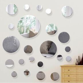 Circle Mirror Collection 21 Pcs, Round Acrylic Mirror Wall Decor Self Adhesive Silver