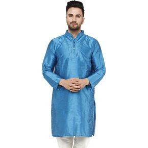 SKAVIJ Kurta for Men Art Silk Embroidered Long Shirt