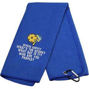 MEIKIUP Pickleball Lovers Gift Pickleball Sports Towel Embroidered Pickleball Towel Pickleball Events Gift Whose Serve？What's The Score？ (Whose Serve Towel)