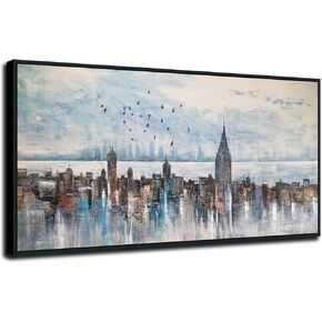 Arjun Tree Wall Art Canvas Teal Landscape Painting Blue Forest Textured Picture Modern Panoramic Nature Artwork for Living Room Bedroom Bathroom Home Office Decor, Large Wood Grain Framed 40"x20"