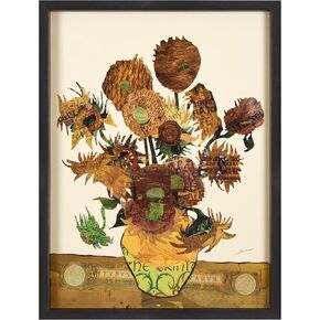 Empire Art Direct "Sunflower Embrace Hand-made dimensional art collage, under glass, encased on a black shadow box frame, Ready to Hang, Living Room, Bedroom & Office, 25" x 33" x 1.4"