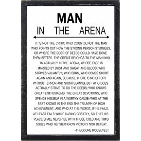 Man in the Arena Wall Decor 16''x11'' Inspirational Quotes Office Wood Framed Sign Rustic Home Motivational Art For Man Entrepreneur Morden Living Room Wall Hanging Decor (Black)