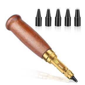 Adjustable Screw Hole Punch Automatic Hole Punch Tool with Wooden Handle Bookbinding Tool leather Hole Punch with 6 Tips Size 1.5mm/2mm/2.5mm/3mm/3.5mm/4mm in Kuwait