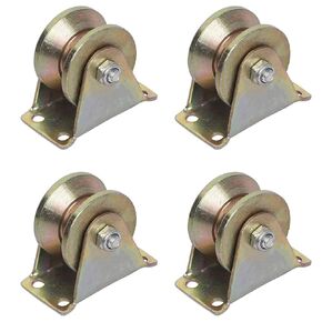 4 PCS 2 Inch V Groove Wheel,Electroplated Anti Corrosion 1045 Steel Heavy Duty Caster Wheels Sliding Gate Rollers Pressure Bearing Pully Long-Lasting Convenient V-Shaped Bracket Roller