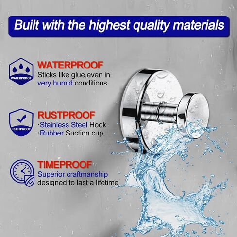 Suction Cup Hooks for Shower, Removable Towel Hooks for Bathroom Window Glass Door Wall, Bath Robe Looafh Hook for Hanging - 2 Pack, Chrome in Saudi Arabia