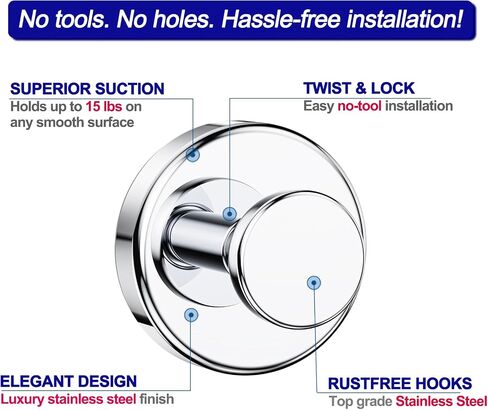 Suction Cup Hooks for Shower, Removable Towel Hooks for Bathroom Window Glass Door Wall, Bath Robe Looafh Hook for Hanging - 2 Pack, Chrome in Saudi Arabia