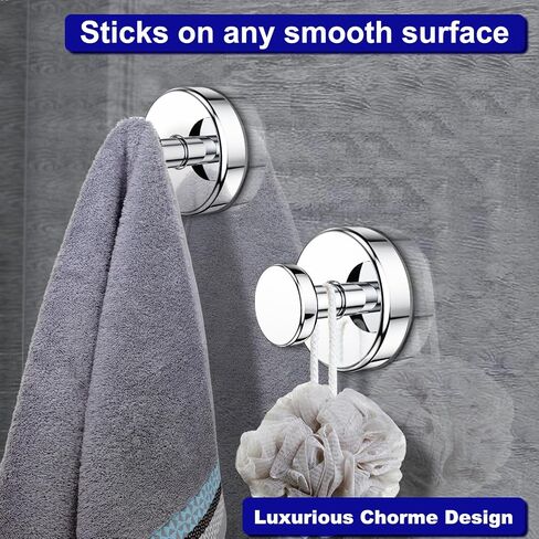Suction Cup Hooks for Shower, Removable Towel Hooks for Bathroom Window Glass Door Wall, Bath Robe Looafh Hook for Hanging - 2 Pack, Chrome in Saudi Arabia