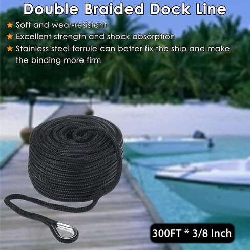 Amarine Made Anchor Rope Double Braided Nylon Boat Anchor Line with Rust-Proof Stainless Steel Pre-Spliced Thimble and Plastic Chuck (3/8" X 300') in Saudi Arabia