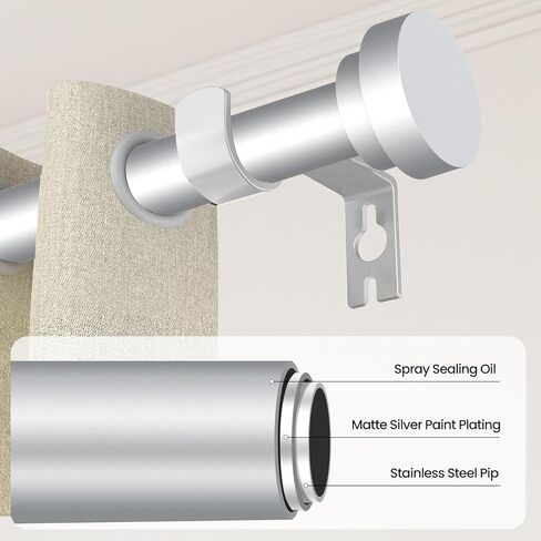 Silver Curtain Rods for Windows 28 to 60 Inch - 5/8" Black Metal Heavy Duty - Decorative Window Small Curtains Rod with Brackets for Kitchen, Bathroom, Sliding Cafe Drapery Rods Door in Kuwait