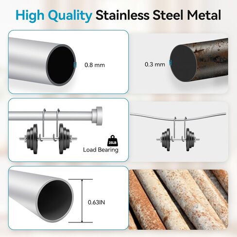 Silver Curtain Rods for Windows 28 to 60 Inch - 5/8" Black Metal Heavy Duty - Decorative Window Small Curtains Rod with Brackets for Kitchen, Bathroom, Sliding Cafe Drapery Rods Door in Kuwait