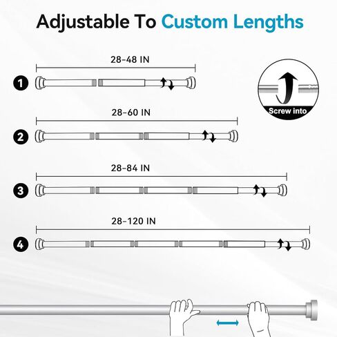 Silver Curtain Rods for Windows 28 to 60 Inch - 5/8" Black Metal Heavy Duty - Decorative Window Small Curtains Rod with Brackets for Kitchen, Bathroom, Sliding Cafe Drapery Rods Door in Kuwait