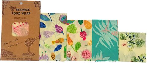 Reusable Beeswax Food Storage Wraps, 4 Pack Sustainable Beeswax Wraps Organic Cotton Wrapper for Food, MIATTCLD Beeswax Bread Bags Plastic-Free Fresh Food Keeper for Homemade Bread, Sandwich, Fruit in Kuwait