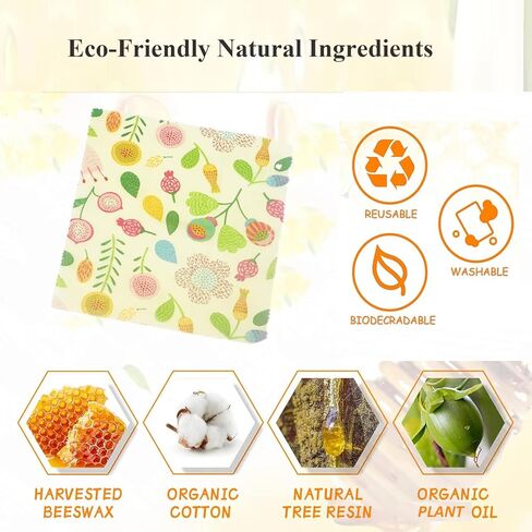 Reusable Beeswax Food Storage Wraps, 4 Pack Sustainable Beeswax Wraps Organic Cotton Wrapper for Food, MIATTCLD Beeswax Bread Bags Plastic-Free Fresh Food Keeper for Homemade Bread, Sandwich, Fruit in Kuwait