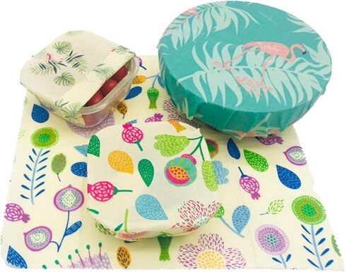 Reusable Beeswax Food Storage Wraps, 4 Pack Sustainable Beeswax Wraps Organic Cotton Wrapper for Food, MIATTCLD Beeswax Bread Bags Plastic-Free Fresh Food Keeper for Homemade Bread, Sandwich, Fruit in Kuwait