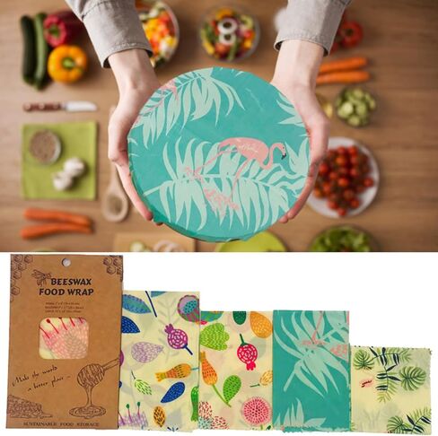 Reusable Beeswax Food Storage Wraps, 4 Pack Sustainable Beeswax Wraps Organic Cotton Wrapper for Food, MIATTCLD Beeswax Bread Bags Plastic-Free Fresh Food Keeper for Homemade Bread, Sandwich, Fruit in Kuwait