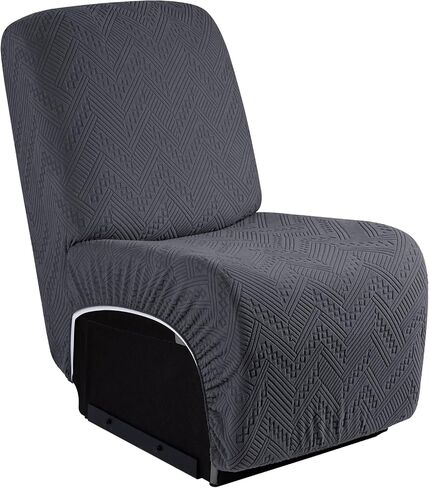 1-Piece Reclining Armless Chair Cover for Oversized Sectional L Shape Recliner Sofa Stretch Recliner Cover Jacquard Extra Wide Recliner Seat Cover Washable (XL Armless Chair Cover, Dark Gray) in Saudi Arabia