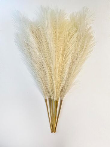 r.HOME 6-Pcs 24 in / 61 cm Faux Pampas Grass, 17 in / 43 cm Plume, Tall Fluffy, Silk Artificial No-Shedding for Farmhouse Boho Modern Organic Home Wedding Decor (Natural/Beige) in Saudi Arabia