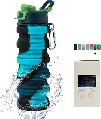 Collapsible Water Bottles - Water Cup 16oz BPA Free Silicone Foldable Water Bottles Kids - Hiking Travel Water Bottle Collapsible Cup Sports Kids Water Bottle With Carabiner - Blue Camouflage in Saudi Arabia