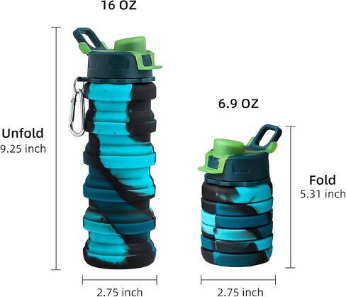 Collapsible Water Bottles - Water Cup 16oz BPA Free Silicone Foldable Water Bottles Kids - Hiking Travel Water Bottle Collapsible Cup Sports Kids Water Bottle With Carabiner - Blue Camouflage in Saudi Arabia