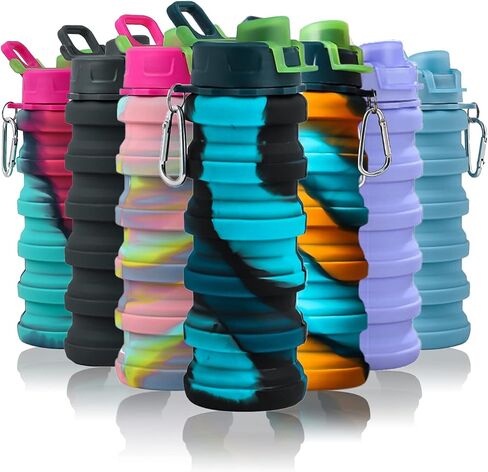 Collapsible Water Bottles - Water Cup 16oz BPA Free Silicone Foldable Water Bottles Kids - Hiking Travel Water Bottle Collapsible Cup Sports Kids Water Bottle With Carabiner - Blue Camouflage in Saudi Arabia
