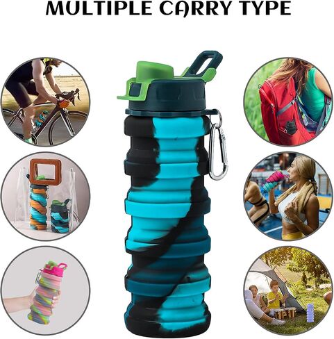 Collapsible Water Bottles - Water Cup 16oz BPA Free Silicone Foldable Water Bottles Kids - Hiking Travel Water Bottle Collapsible Cup Sports Kids Water Bottle With Carabiner - Blue Camouflage in Saudi Arabia