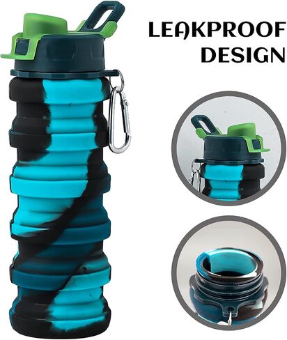 Collapsible Water Bottles - Water Cup 16oz BPA Free Silicone Foldable Water Bottles Kids - Hiking Travel Water Bottle Collapsible Cup Sports Kids Water Bottle With Carabiner - Blue Camouflage in Saudi Arabia