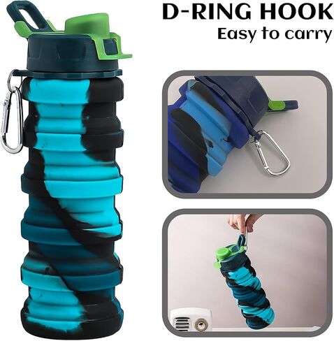 Collapsible Water Bottles - Water Cup 16oz BPA Free Silicone Foldable Water Bottles Kids - Hiking Travel Water Bottle Collapsible Cup Sports Kids Water Bottle With Carabiner - Blue Camouflage in Saudi Arabia