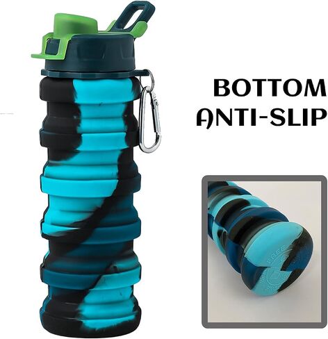 Collapsible Water Bottles - Water Cup 16oz BPA Free Silicone Foldable Water Bottles Kids - Hiking Travel Water Bottle Collapsible Cup Sports Kids Water Bottle With Carabiner - Blue Camouflage in Saudi Arabia