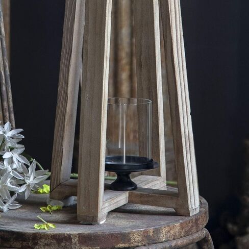 Farmhouse Wood Candle Lanterns Outdoor, 21" Tall Large Hurricane Pillar Candle Holder Outdoor,Rustic Metal Decorative Hanging Lantern Set for Indoor Parties and Weddings (8.1" x 8.1" x 21.3") in Saudi Arabia