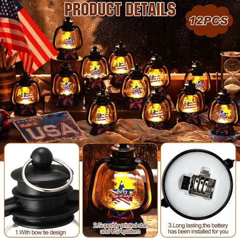 12 Pcs 4th of July Mini Lanterns Decoration Small Lantern with USA Patriotic Star Pattern Double Sided Printing and LED Candle Hanging Ornaments for Independence Day Yard Table Party Decor in Saudi Arabia