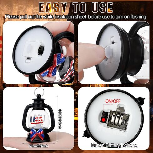 12 Pcs 4th of July Mini Lanterns Decoration Small Lantern with USA Patriotic Star Pattern Double Sided Printing and LED Candle Hanging Ornaments for Independence Day Yard Table Party Decor in Saudi Arabia