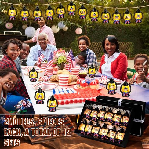 12 Pcs 4th of July Mini Lanterns Decoration Small Lantern with USA Patriotic Star Pattern Double Sided Printing and LED Candle Hanging Ornaments for Independence Day Yard Table Party Decor in Saudi Arabia