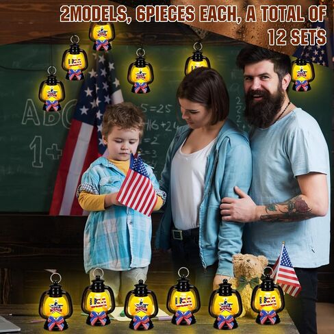 12 Pcs 4th of July Mini Lanterns Decoration Small Lantern with USA Patriotic Star Pattern Double Sided Printing and LED Candle Hanging Ornaments for Independence Day Yard Table Party Decor in Saudi Arabia