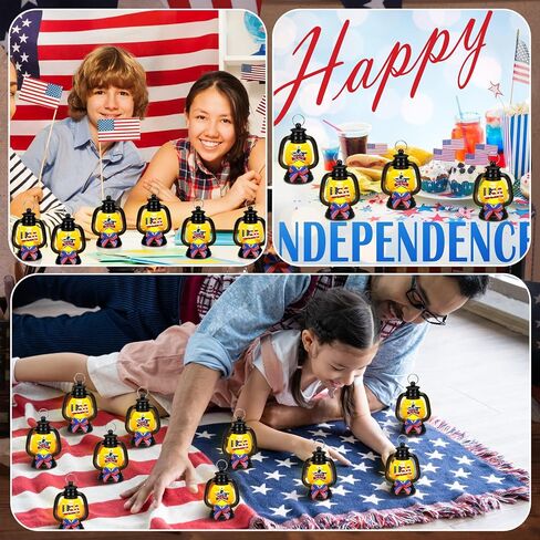 12 Pcs 4th of July Mini Lanterns Decoration Small Lantern with USA Patriotic Star Pattern Double Sided Printing and LED Candle Hanging Ornaments for Independence Day Yard Table Party Decor in Saudi Arabia