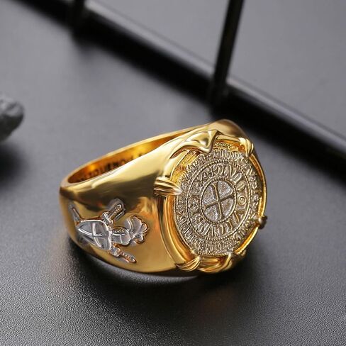 Crusader Ring, Knight Templar Ring for Men, Medieval Knight Sword Shield Ring Viking Cross Ring Templar Jewelry, Catholic Cross Ring Hip Hop Cross Band Ring Punk Gold Cross Ring for Boys in Saudi Arabia