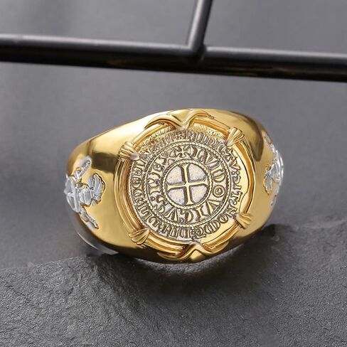 Crusader Ring, Knight Templar Ring for Men, Medieval Knight Sword Shield Ring Viking Cross Ring Templar Jewelry, Catholic Cross Ring Hip Hop Cross Band Ring Punk Gold Cross Ring for Boys in Saudi Arabia