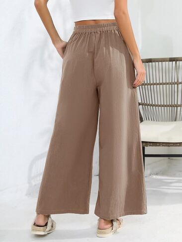 Les umes Womens Casual Wide Leg Pants Cotton Long Trousers High Wasit Loose Palazzo Pants with Pockets in Saudi Arabia