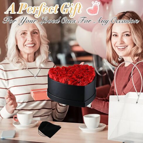 27 قطعة من الزهور المحفوظة للنساء على شكل قلب صندوق زهور محفوظة مع قلادة على شكل قلب وحقيبة هدايا شفافة وخفيفة لهدايا عيد الميلاد للنساء والصديقة والزوجة والجدة in Kuwait