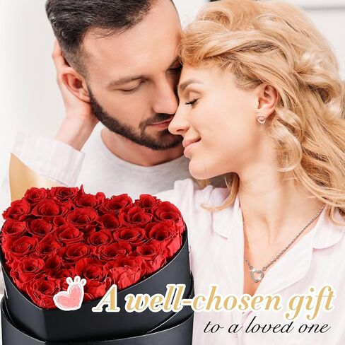 27 قطعة من الزهور المحفوظة للنساء على شكل قلب صندوق زهور محفوظة مع قلادة على شكل قلب وحقيبة هدايا شفافة وخفيفة لهدايا عيد الميلاد للنساء والصديقة والزوجة والجدة in Kuwait