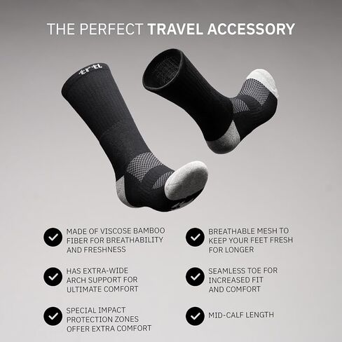 جوارب trtl Bamboo - مصنوعة من ألياف الخيزران - جوارب دعم قوس واسعة للغاية - طول منتصف الساق، جوارب سوداء - زوجان in Kuwait
