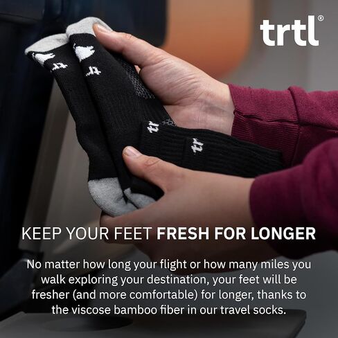 جوارب trtl Bamboo - مصنوعة من ألياف الخيزران - جوارب دعم قوس واسعة للغاية - طول منتصف الساق، جوارب سوداء - زوجان in Kuwait