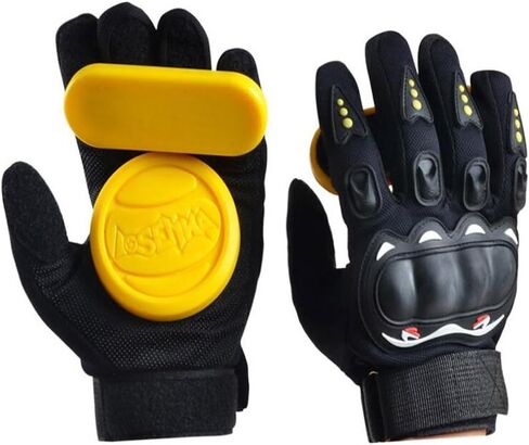 Standard Longboard Downhill Slide Gloves Skate Gloves with 2 Set Replaceable Slider Puck Set - Yellow in Kuwait